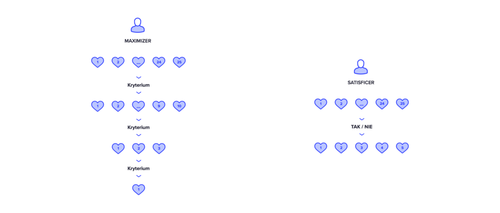 dwa typy użytkowników: maximizer i satisficer